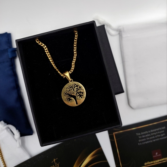 18K Gold Plated Tree Of Life Pendant and 18K Gold Plated Miami Cuban Link - Picture 5 of 13